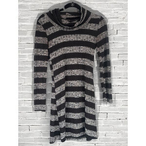 Charlotte Russe Womens Small Black & Gray Striped Mockneck Sweater Dress Elegant